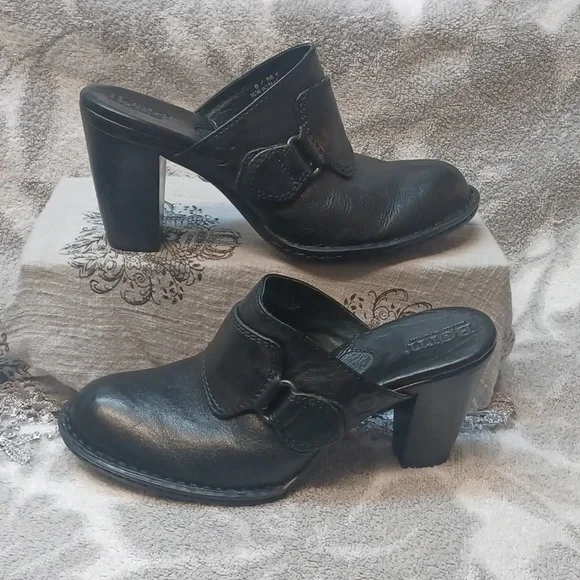 born. Women's Black Heeled Mules Size 6 - Picture 2 of 14